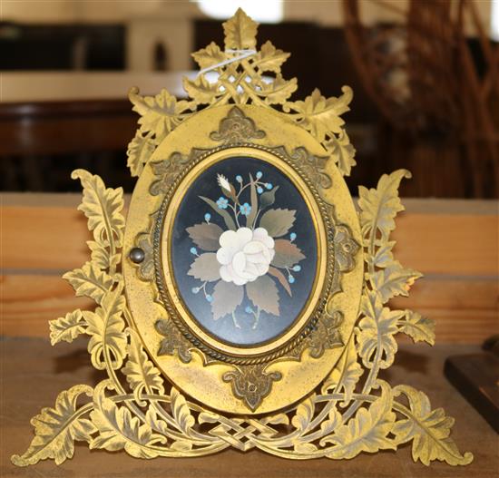 Italian gilt brass and pietra dura enclosed picture frame